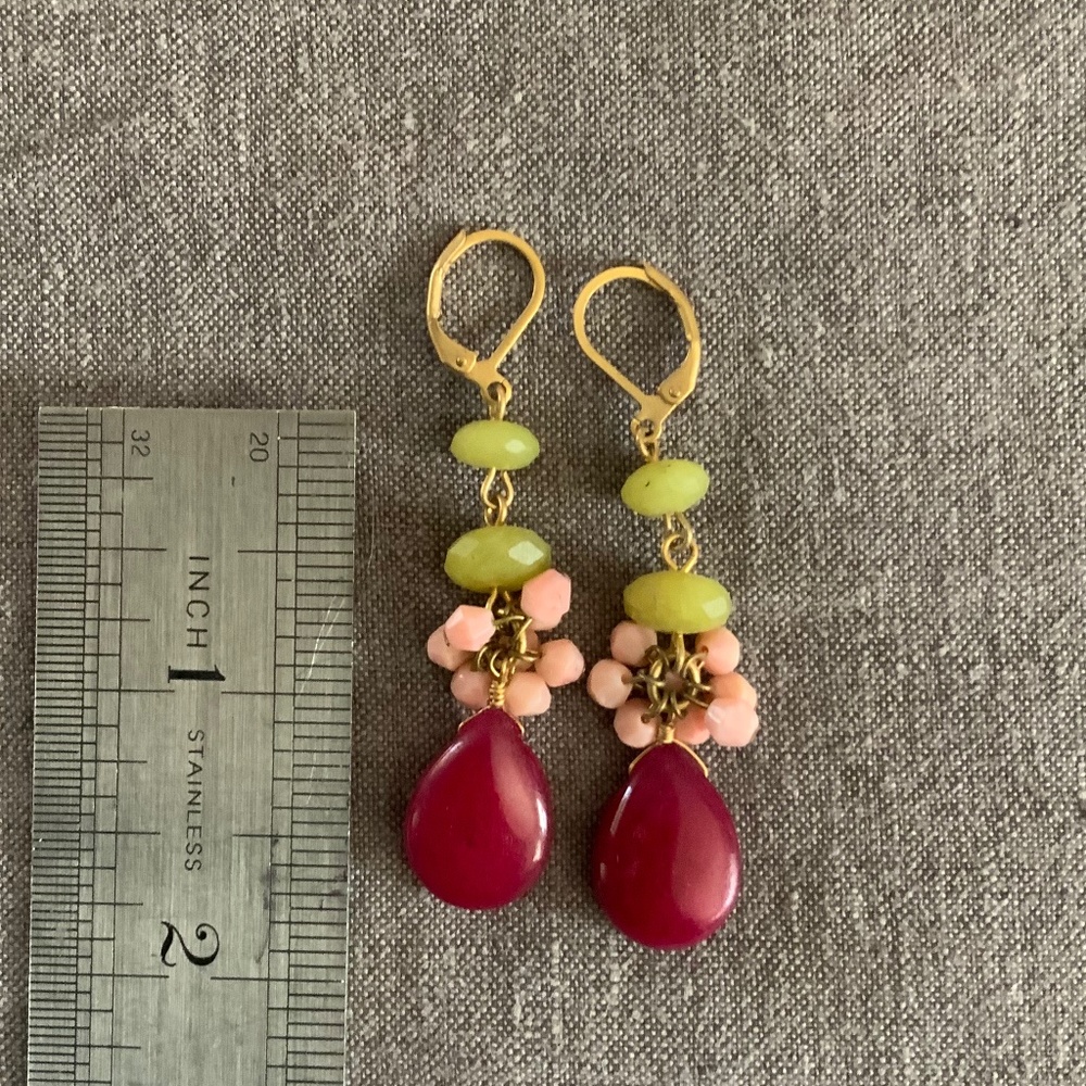 Glass bead earrings, gold fill